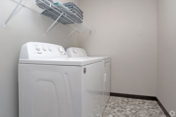 A washer and dryer in a laundry room